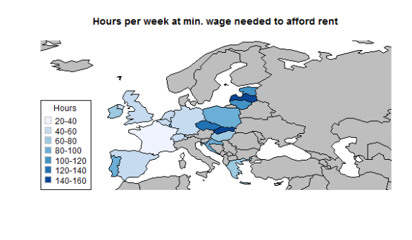 Hours needed at min. wage to afford rent